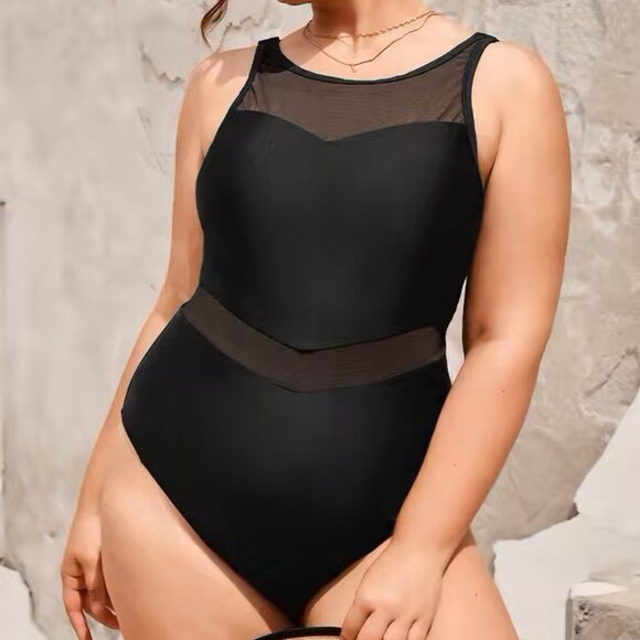 NWT Palm Beach Nights Mesh High Neck Plus Size One Piece Swimsuit - Picture 2 of 4